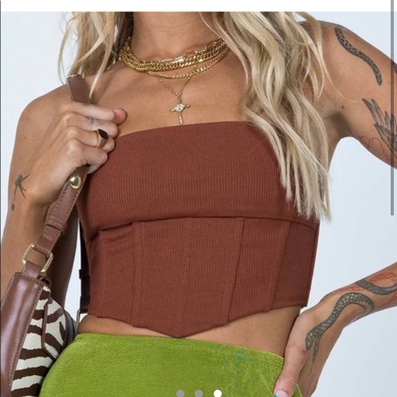 Princess Polly Tops - Princess Polly brown ribbed cropped corset top